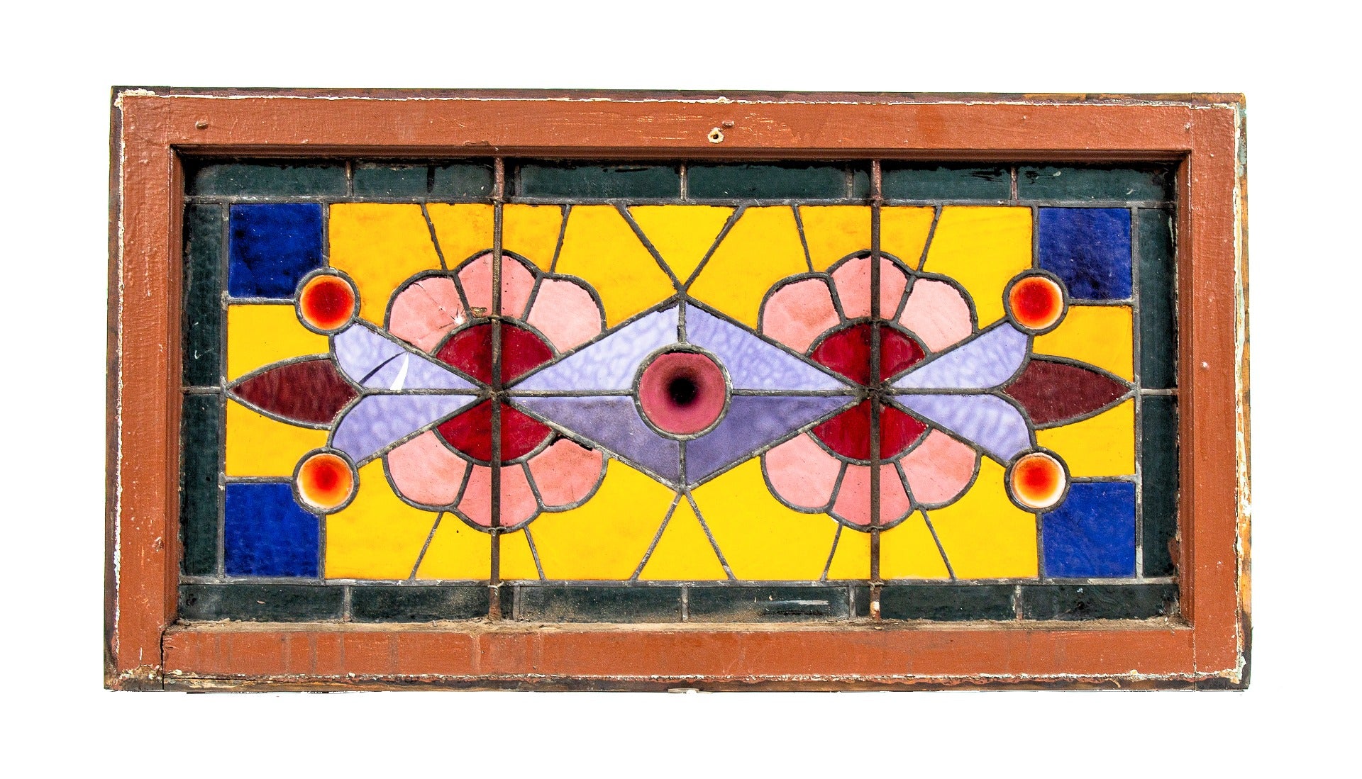 single all original 1880s antique american salvaged chicago brightly colored mcculley and miles stained glass transom window