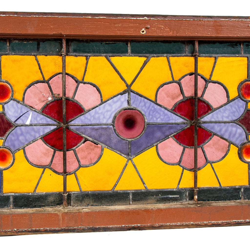 single all original 1880s antique american salvaged chicago brightly colored mcculley and miles stained glass transom window