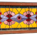 single all original 1880s antique american salvaged chicago brightly colored mcculley and miles stained glass transom window