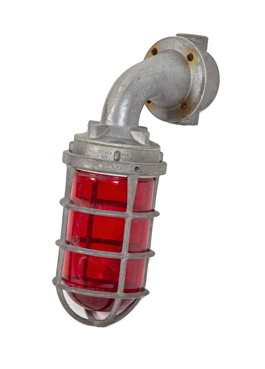 single vintage american industrial chicago grain elevator wall-mount explosion proof wall sconce with dark red glass shade