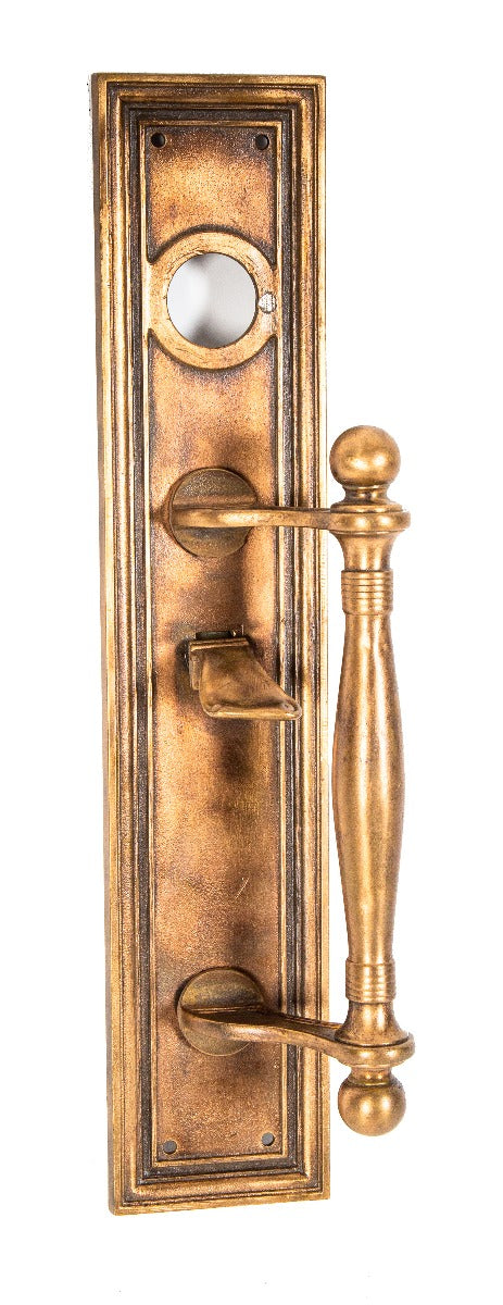 19th century yale and towne 1880's cast bronze oversized salvaged chicago commercial store door with ball finials