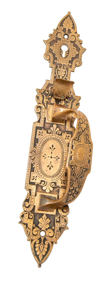 single early 1880s antique american ornamental cast bronze salvaged chicago commercial store door thumblatch handle