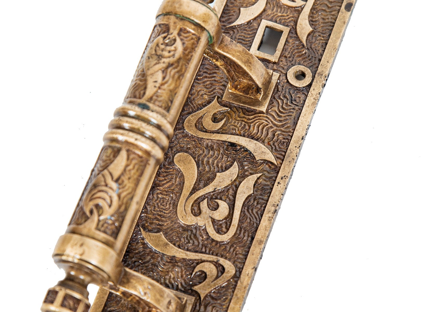 rare cast bronze ornamental exterior reclaimed 1880s commercial store door "arabic" pattern thumblatch door handle