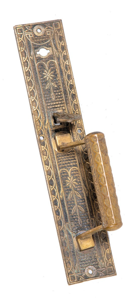 single all original 1880s eastlake style ornamental cast brass salvaged chicago thumblatch commercial store door handle
