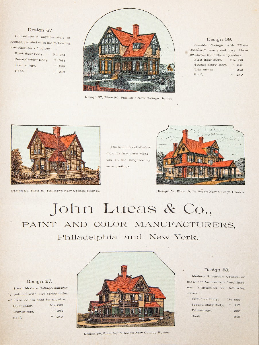 original 19th century hardbound palliser's new cottage homes and details, containing nearly two hundred & fifty new & original designs in all the modern popular styles, showing plans, elevations, perspective views and details