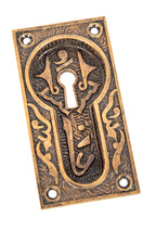 highly sought after 19th century "arabic" pattern ornamental cast bronze interior residential pocket door backplate by mallory wheeler