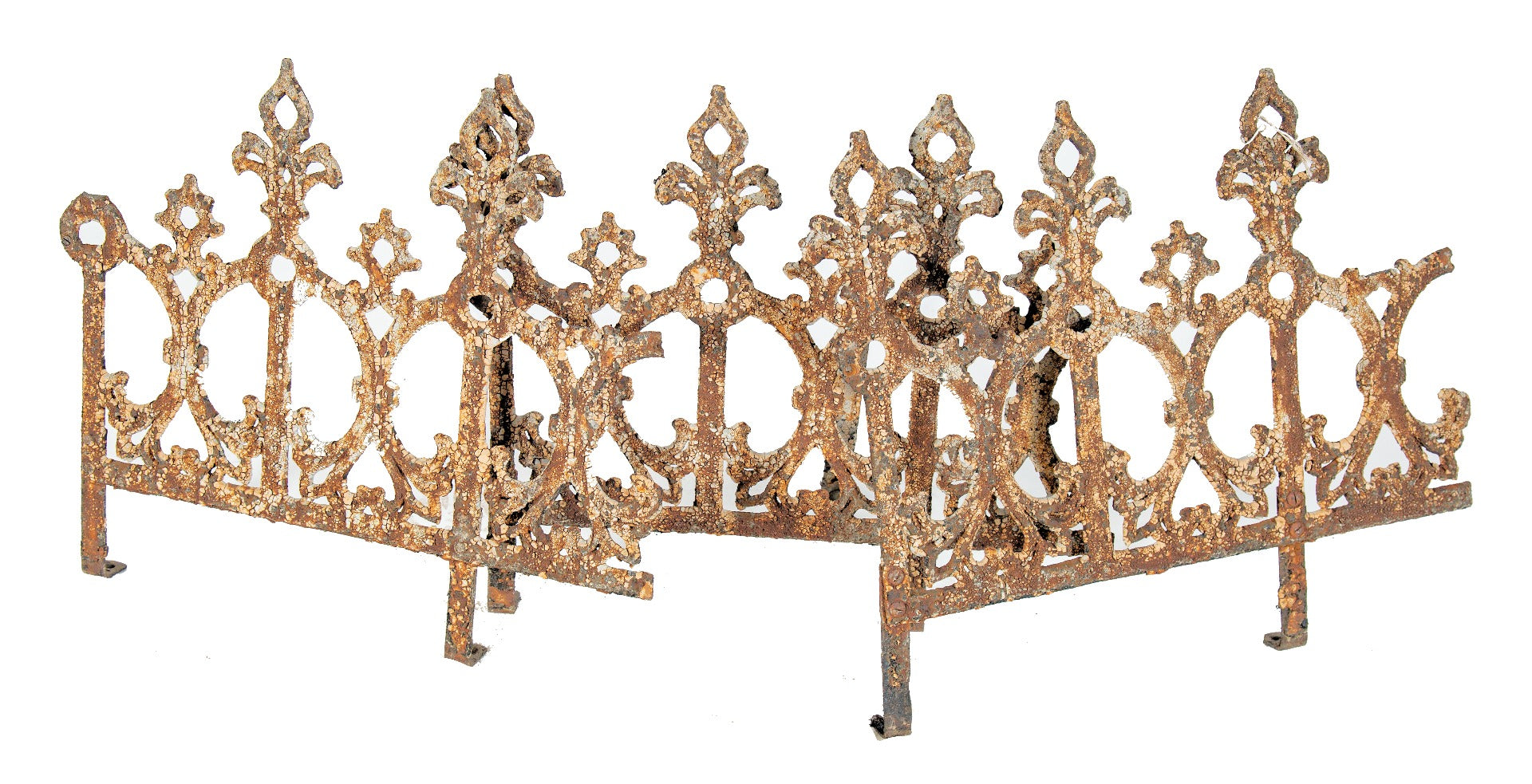 group of original salvaged chicago late 19th century ornamental cast iron victorian-era widow's walk or roofline cresting