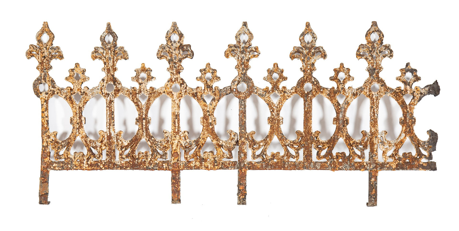 two interconnected sections of late 19th century victorian-era salvaged chicago residential roofline cast iron cresting or widows walk