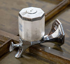 all original and fully functional wall-mount american art deco chrome and glass ivory soap dispenser with plunger and removable cap