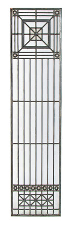 one of four matching original early 20th century custom-designed strongly geometric zinc and glass window from a chicago masonic temple or church