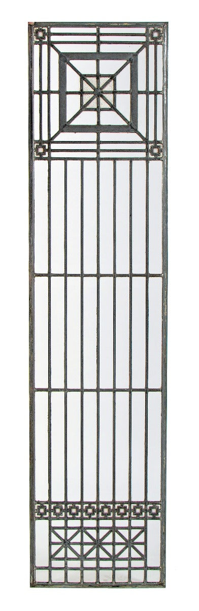 one of four matching original early 20th century custom-designed strongly geometric zinc and glass window from a chicago masonic temple or church