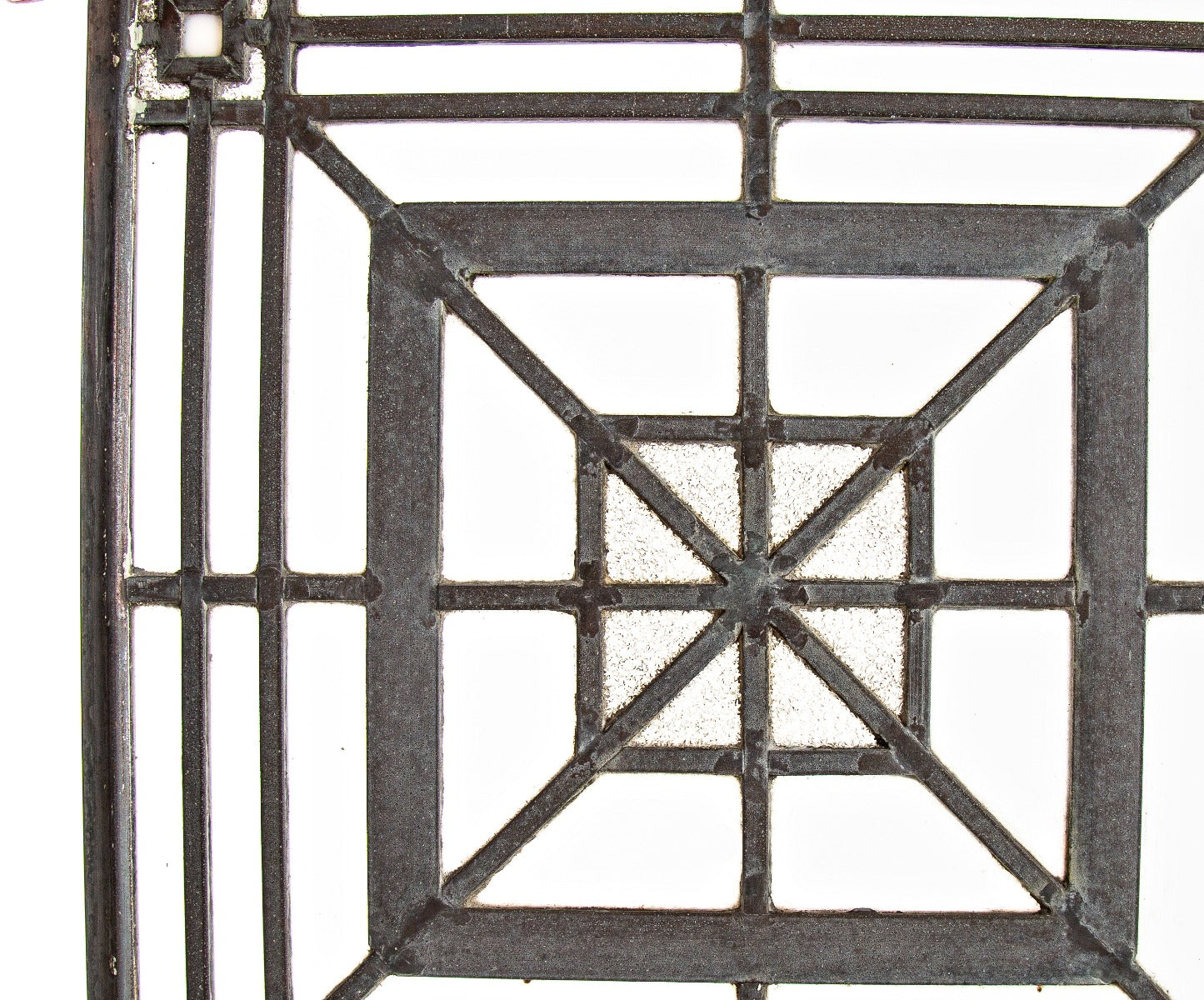 one of four matching original early 20th century custom-designed strongly geometric zinc and glass window from a chicago masonic temple or church