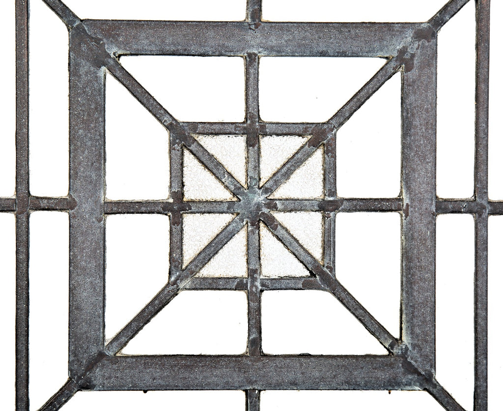 one of four matching original early 20th century custom-designed strongly geometric zinc and glass window from a chicago masonic temple or church