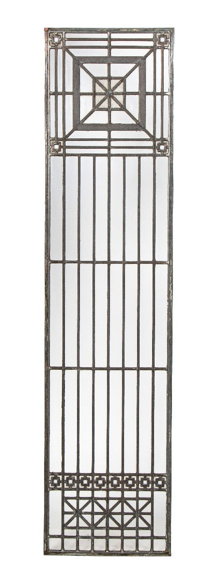 one of four matching original early 20th century custom-designed strongly geometric zinc and glass window from a chicago masonic temple or church