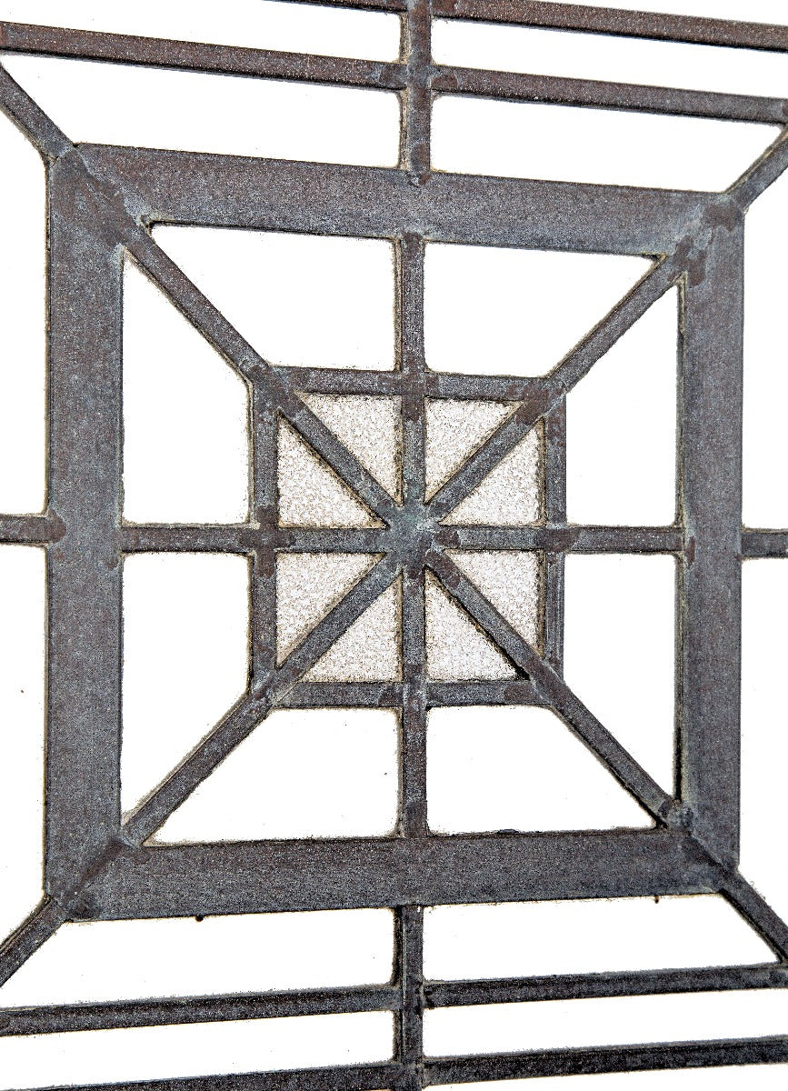 one of four matching original early 20th century custom-designed strongly geometric zinc and glass window from a chicago masonic temple or church
