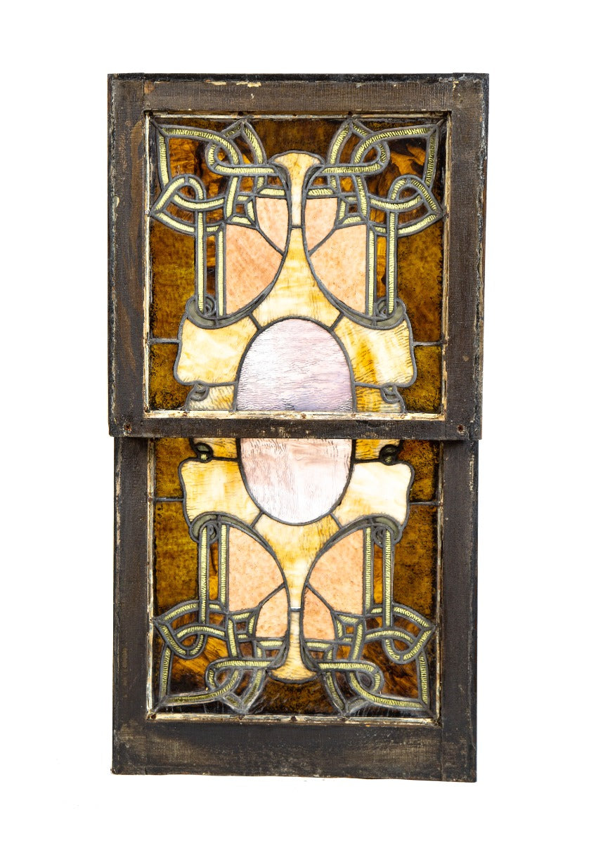 healy and millet-designed stained glass double-sash window with elegantly designed celtic border