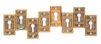 group of 8 matching highly desirable 19th century "brocade" pattern interior residential passage door keyplates