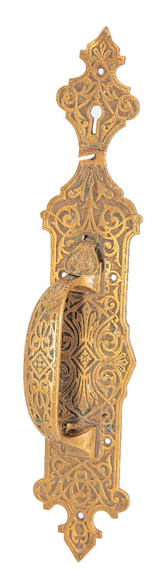 all original and heavily ornamented 1870s american victorian-era cast bronze oversized commercial store door handle