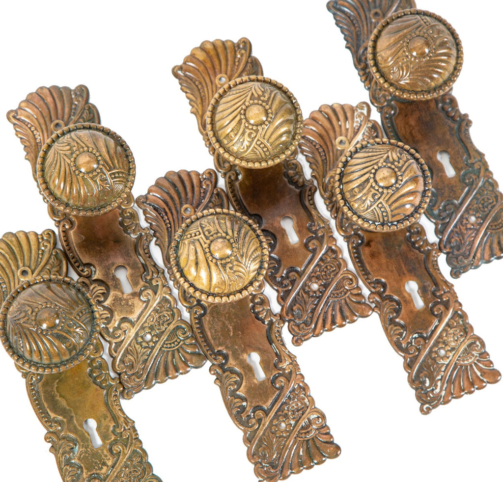 large lot of matching original ornamental wrought bronze roanoke pattern 19th century salvaged chicago door hardware