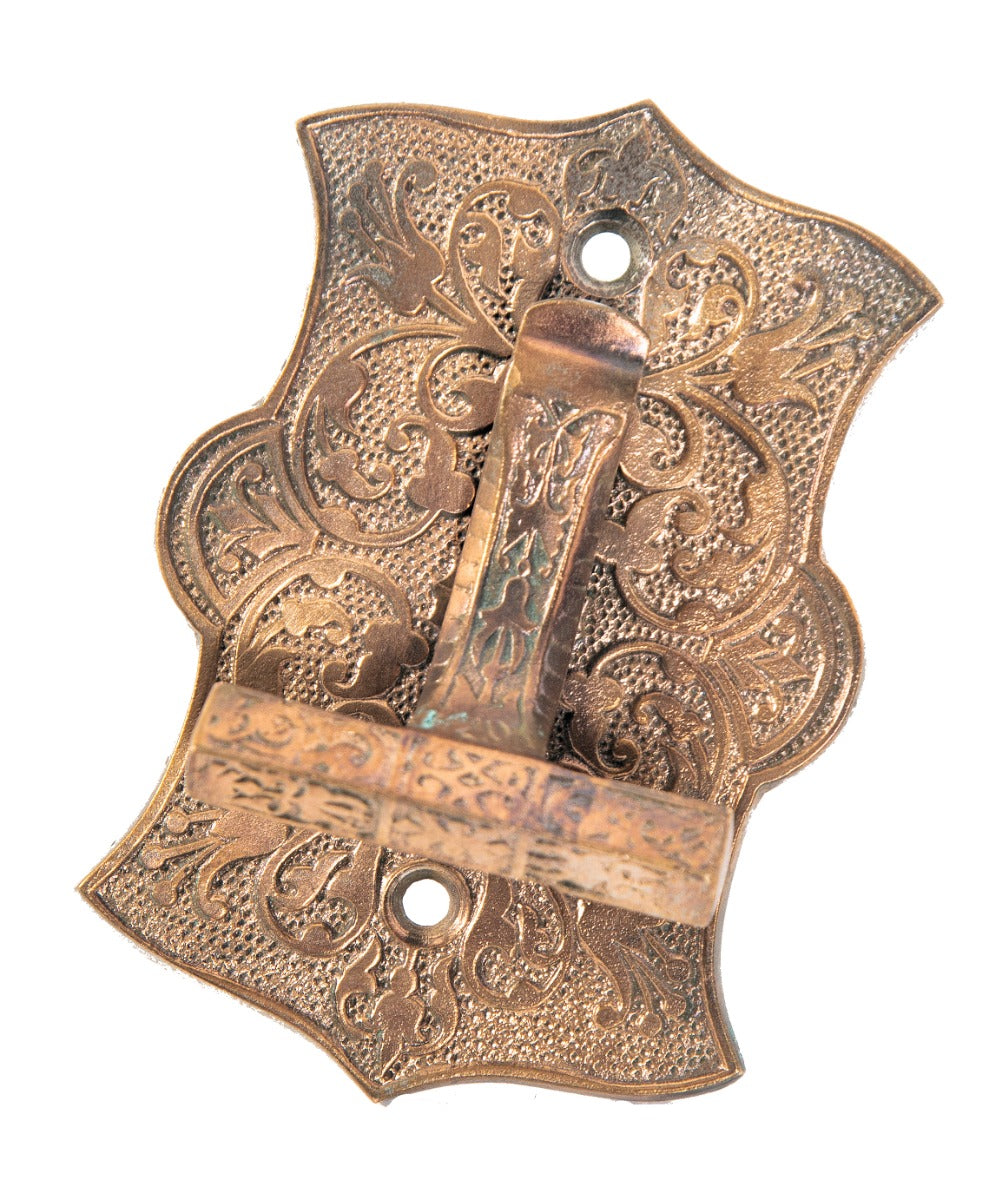 highly desirable oversized 1870's ornamental cast bronze exterior residential doorbell t-handle with matching backplate