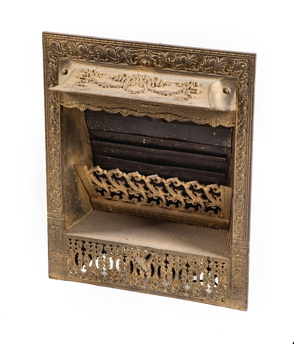 late 19th or early 20th century antique american ornamental cast iron dawson brothers residential gas-burning fireplace insert