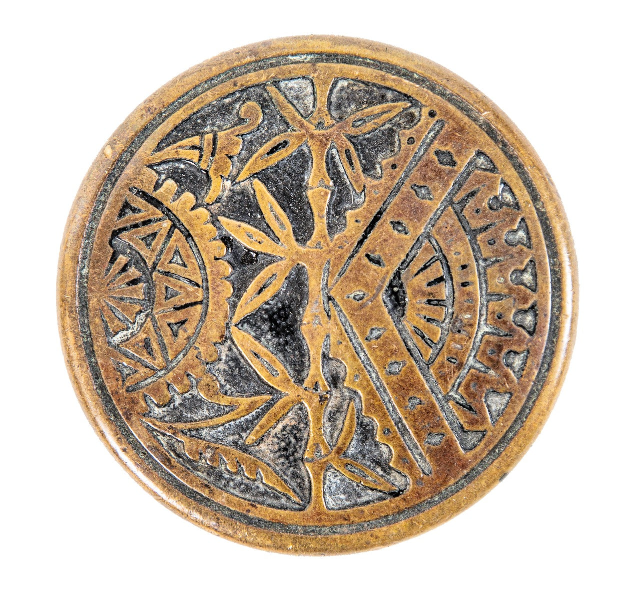 19th century original antique american eastlake style salvaged chicago "bamboo" pattern drum-shaped cast brass doorknob