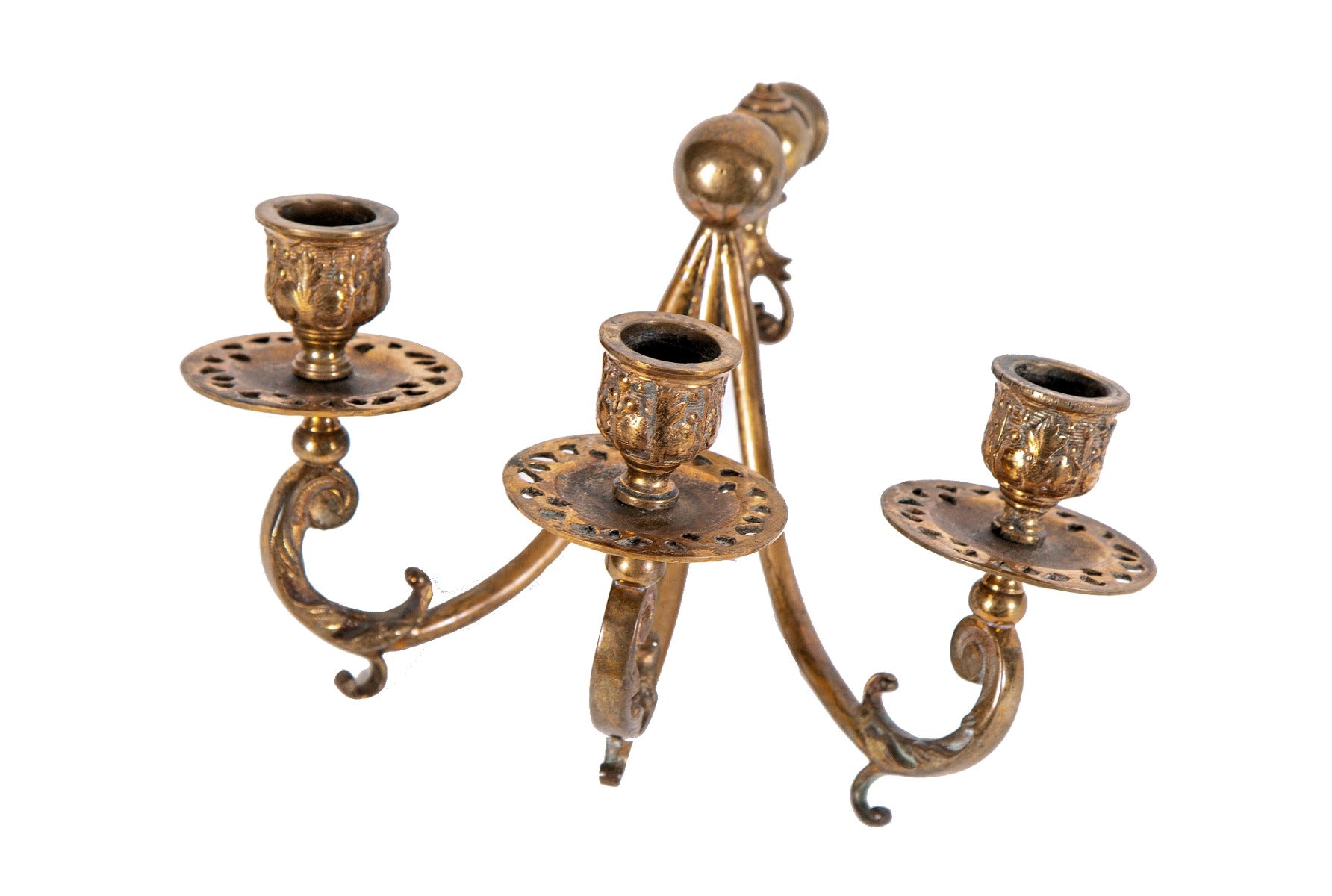 original 1880's three-arm american eastlake thackara cast bronze interior residential gasolier wall sconce with nicely aged patina