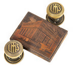 matching set of original early 20th century salvaged chicago logan square masonic temple cast brass monogrammed doorknobs