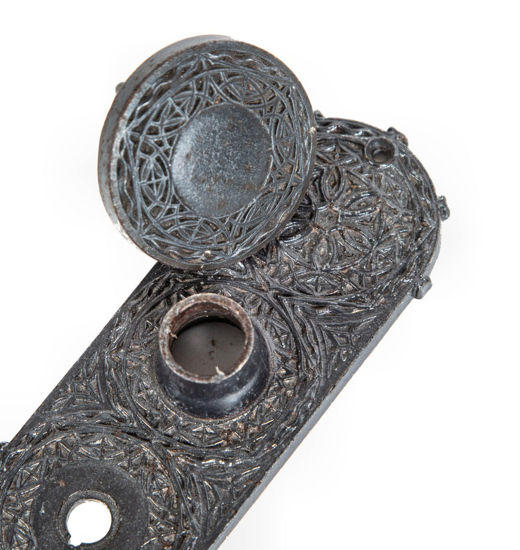 original museum-quality 19th century louis sullivan-designed ornamental cast iron chicago stock exchange utility or lavatory door hardware with bower-barff finish