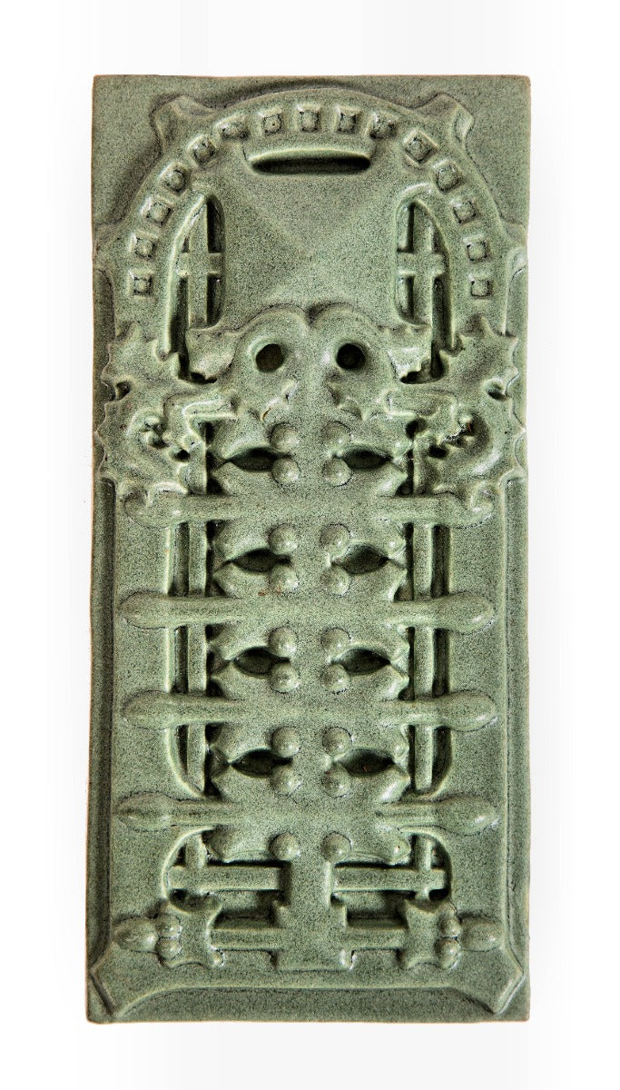 contemporary diminutive green glazed "sullivanesque" style art tile possible fabricated by motawi