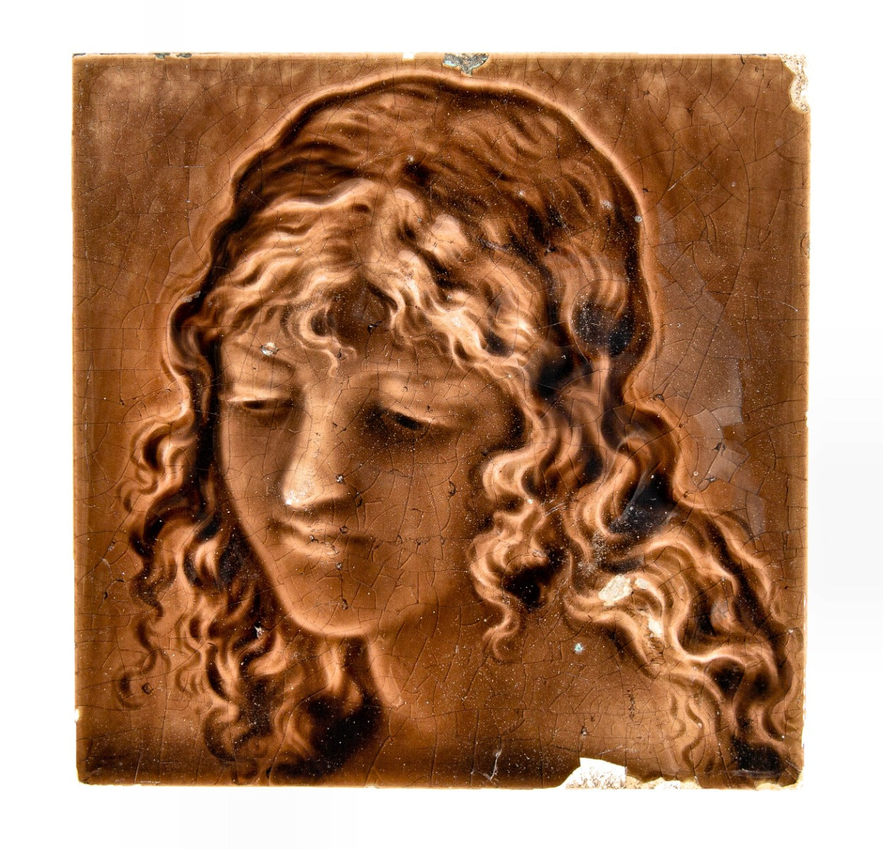 original 19th century isaac broome-designed majolica glazed figural trent company salvaged fireplace corner tile