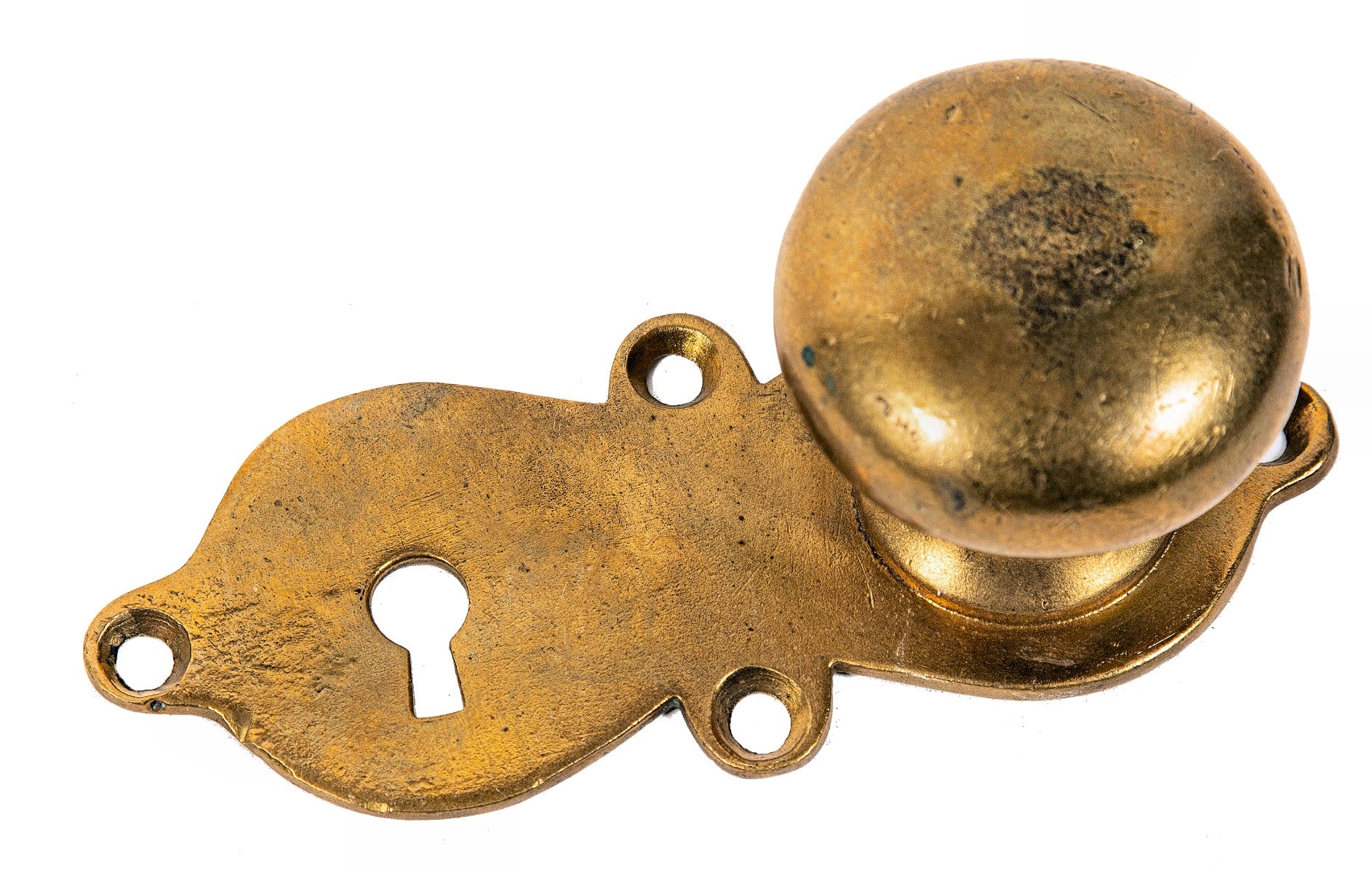 original 19th century antique american railroad or saloon cast bronze integrated doorknob and backplate with nicely aged patina