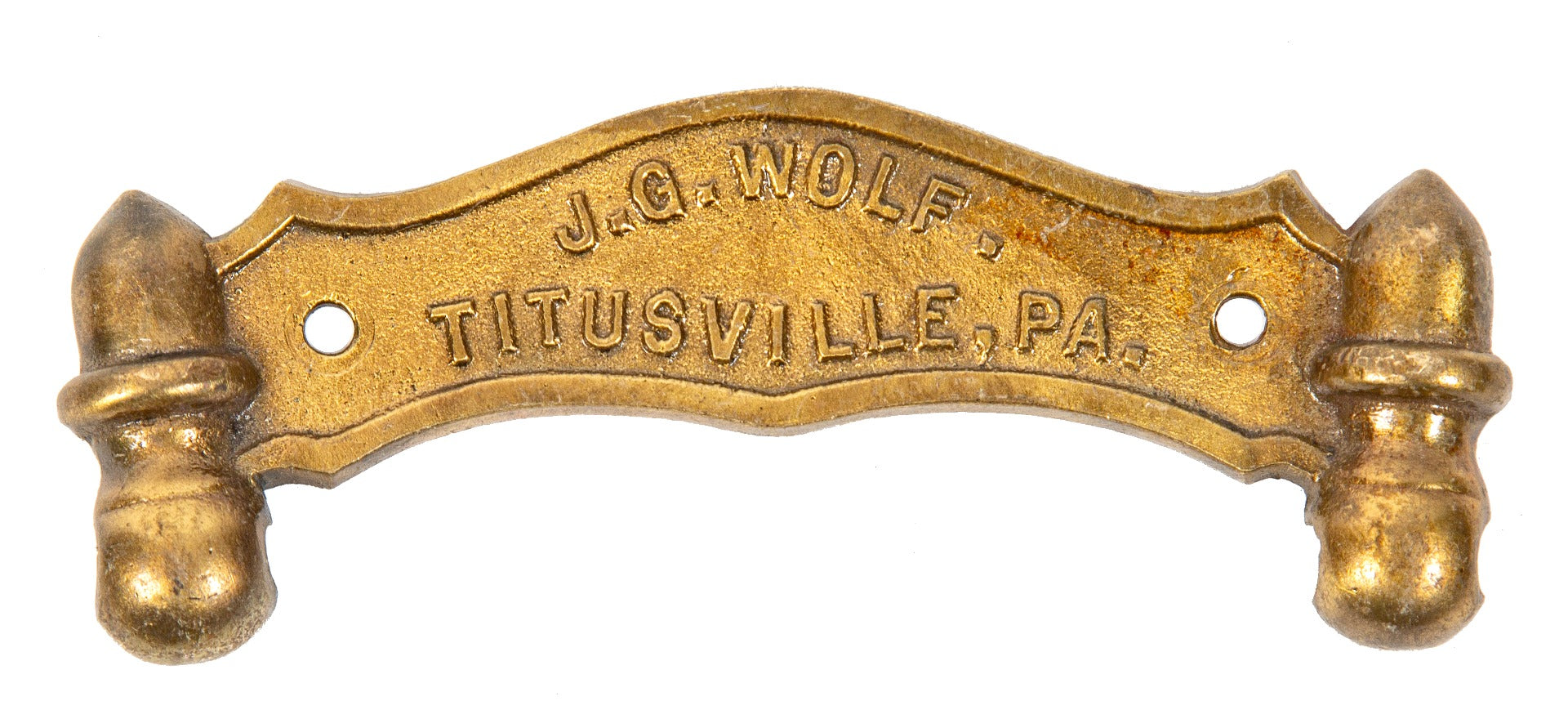 Single late 19th century antique american ornamental cast bras interior residential lavatory or bathroom toilet paper holder backplate