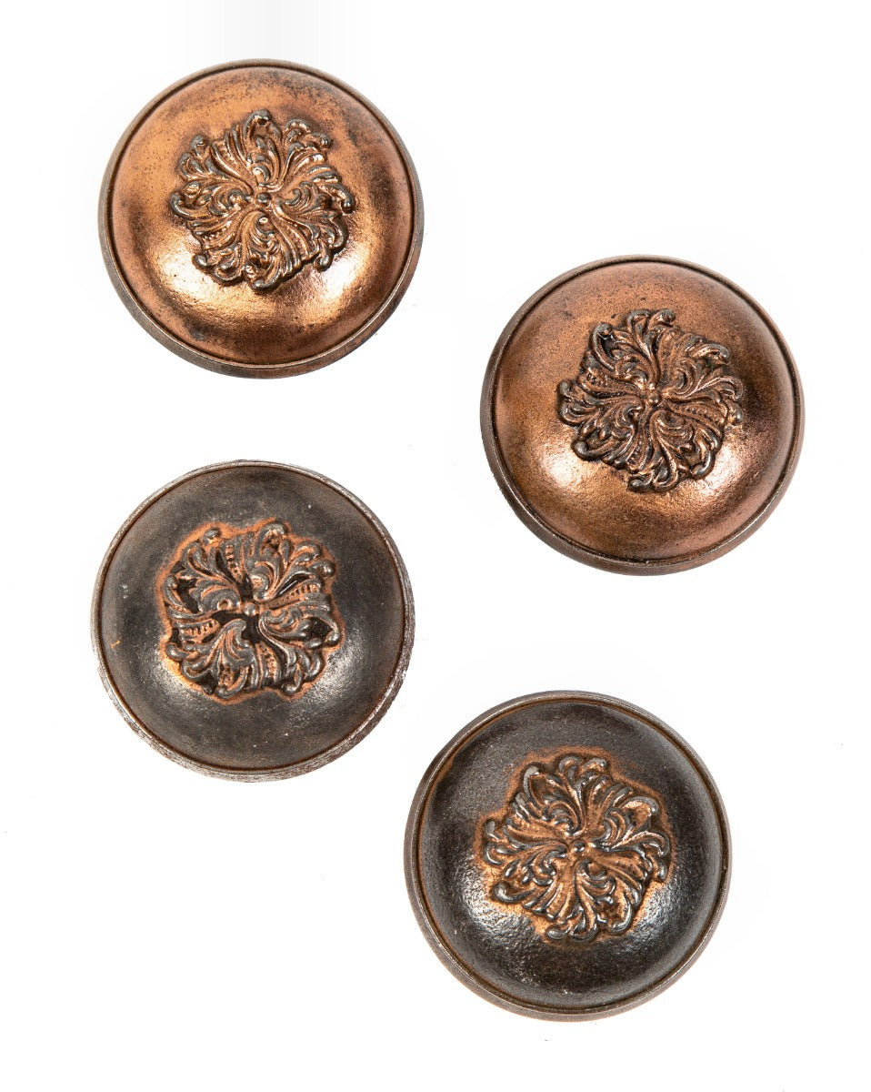 four matching interior residential early 19th century ornamental cast iron banded rim passage door handles