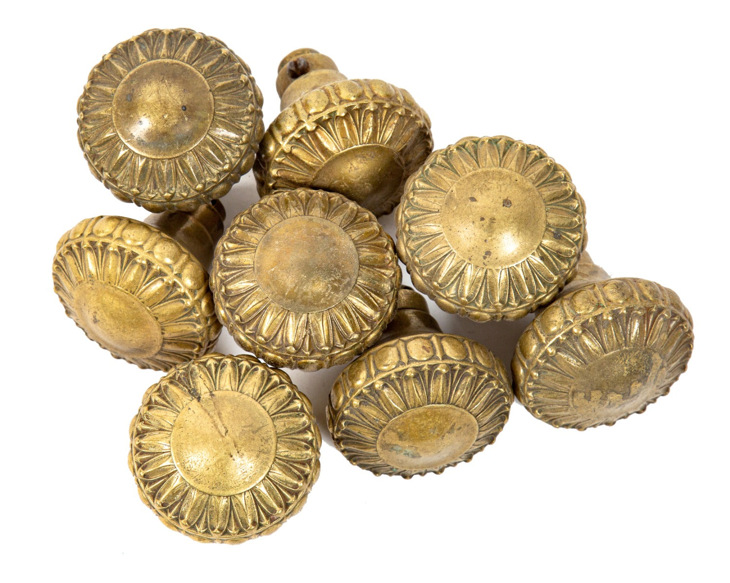 eight matching oversized historically important heavy cast brass chicago tribune printing plant doorknobs with nicely aged surface patina