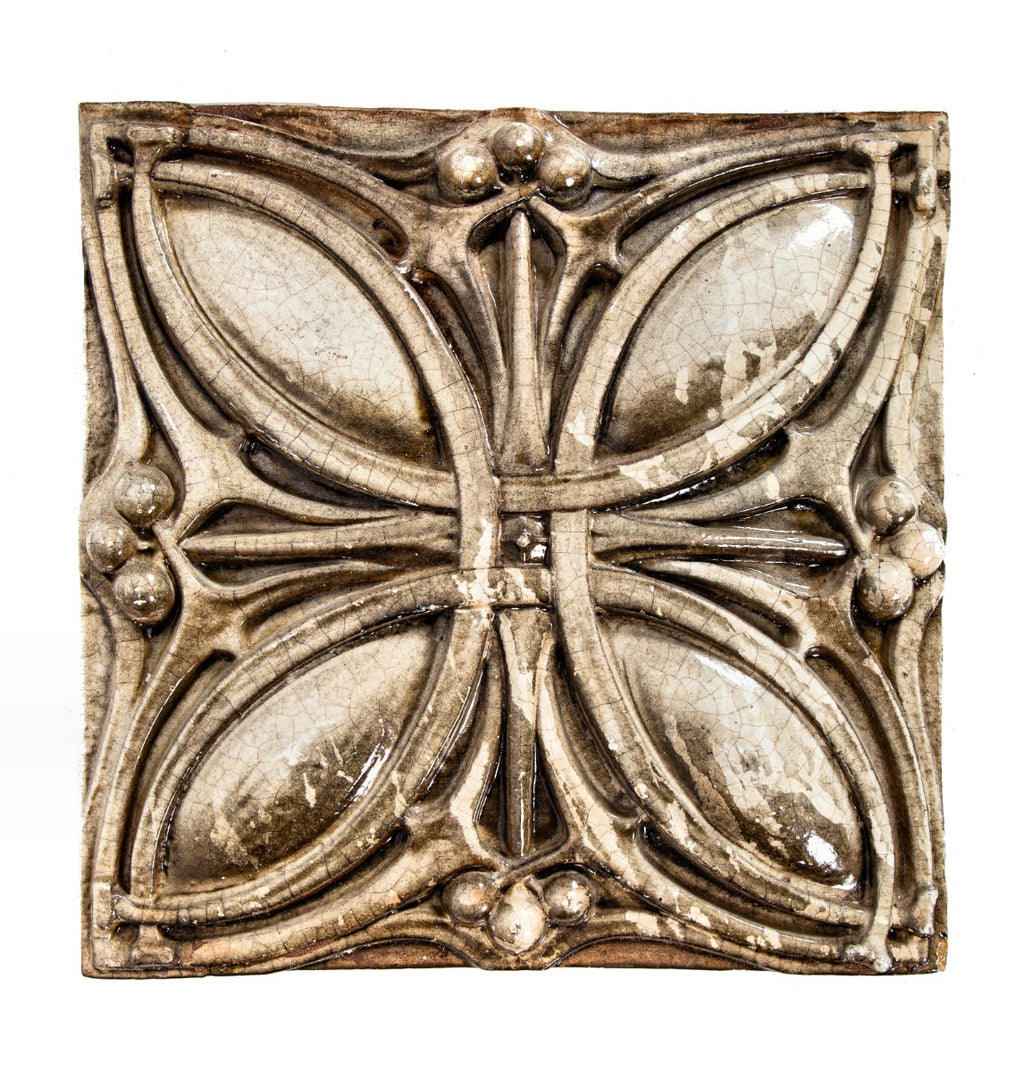 seldom found original early 20th century salvaged chicago white glazed "sullivanesque" midland terra cotta exterior building panel