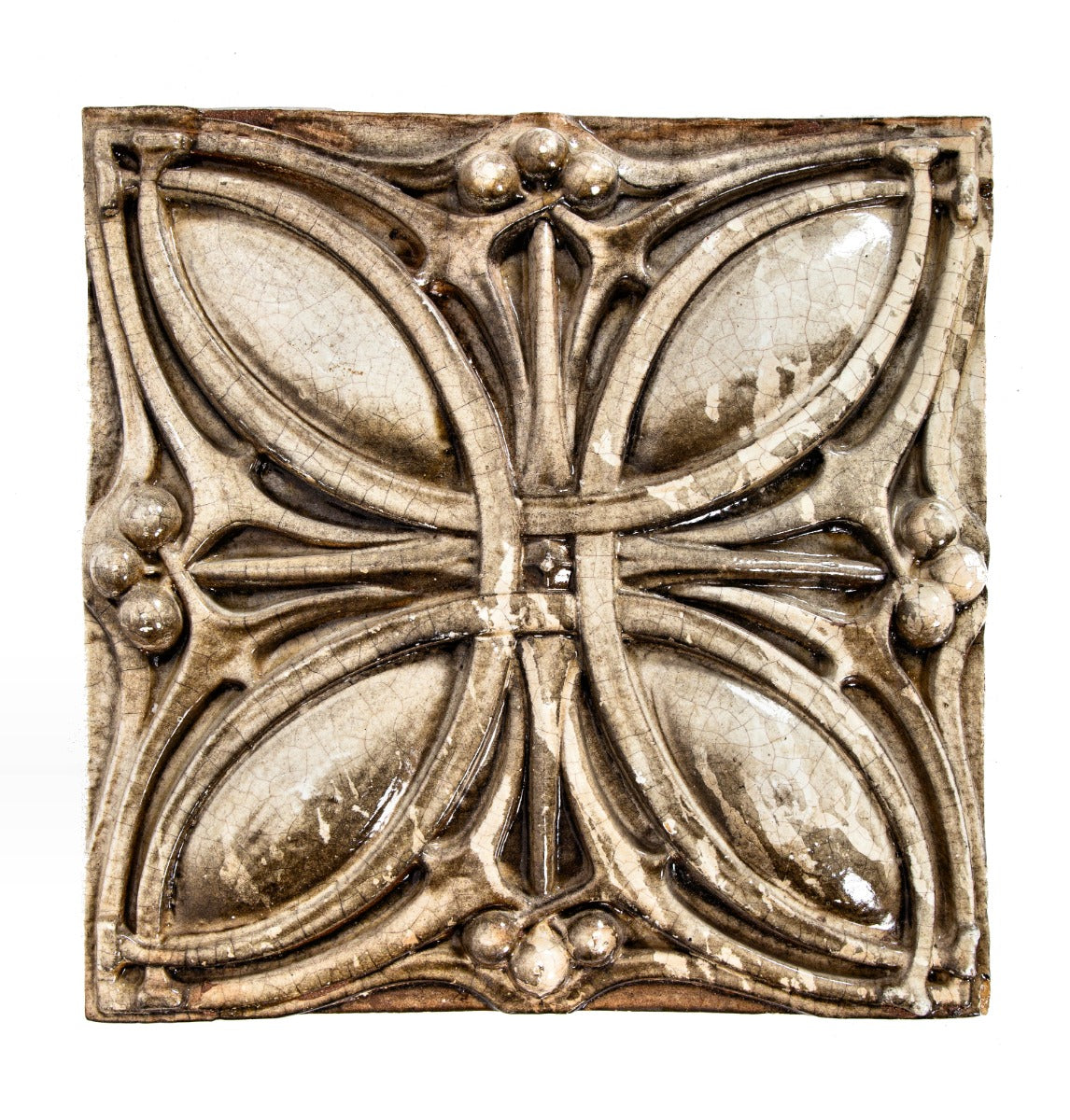 seldom found original early 20th century salvaged chicago white glazed "sullivanesque" midland terra cotta exterior building panel