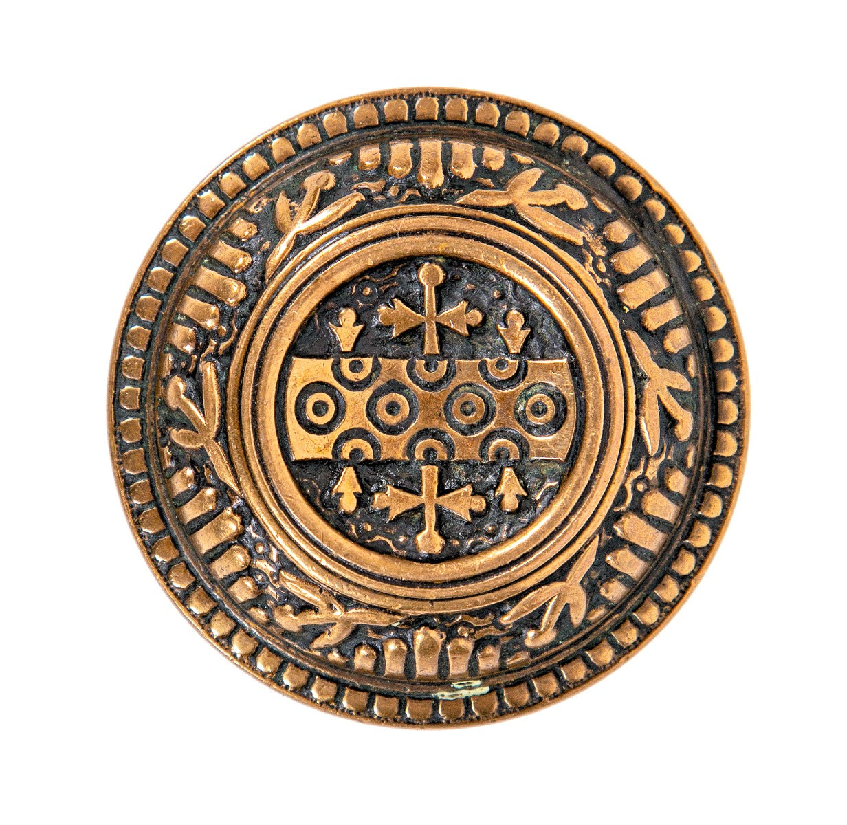 hard to find original ornamental cast bronze "windsor" pattern entrance door handle with distinctive sunken center