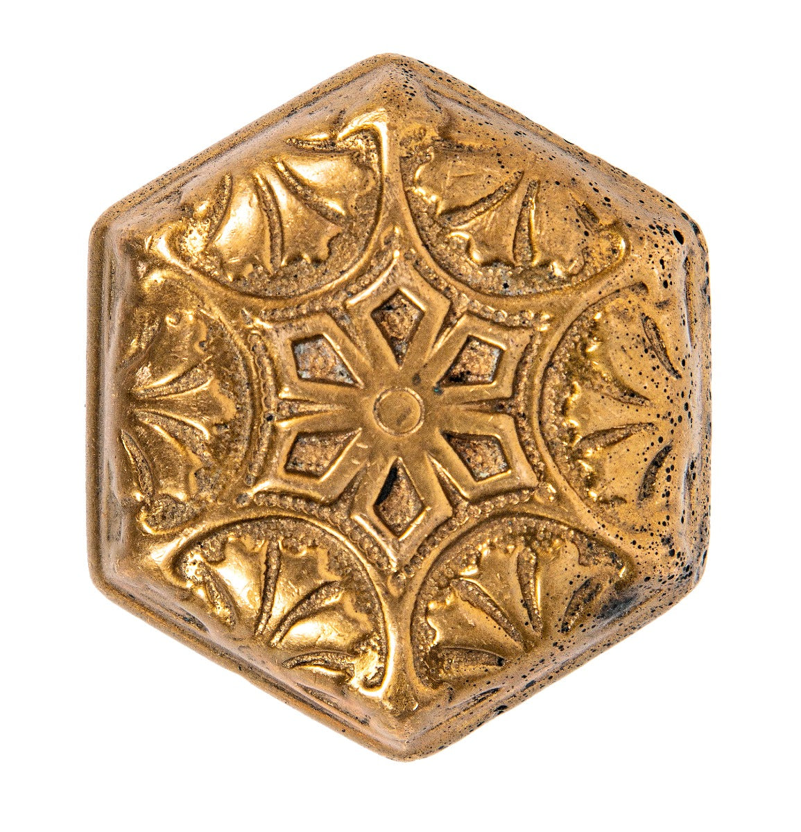 seldom found 19th century antique american ornamental cast bronze hexagonal-shaped doorknob with repeating palmette motif