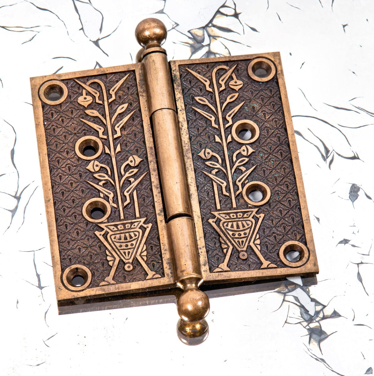 original 19th century highly desirable "hoofed urn" ornamental cast bronze salvaged chicago residential door hinge