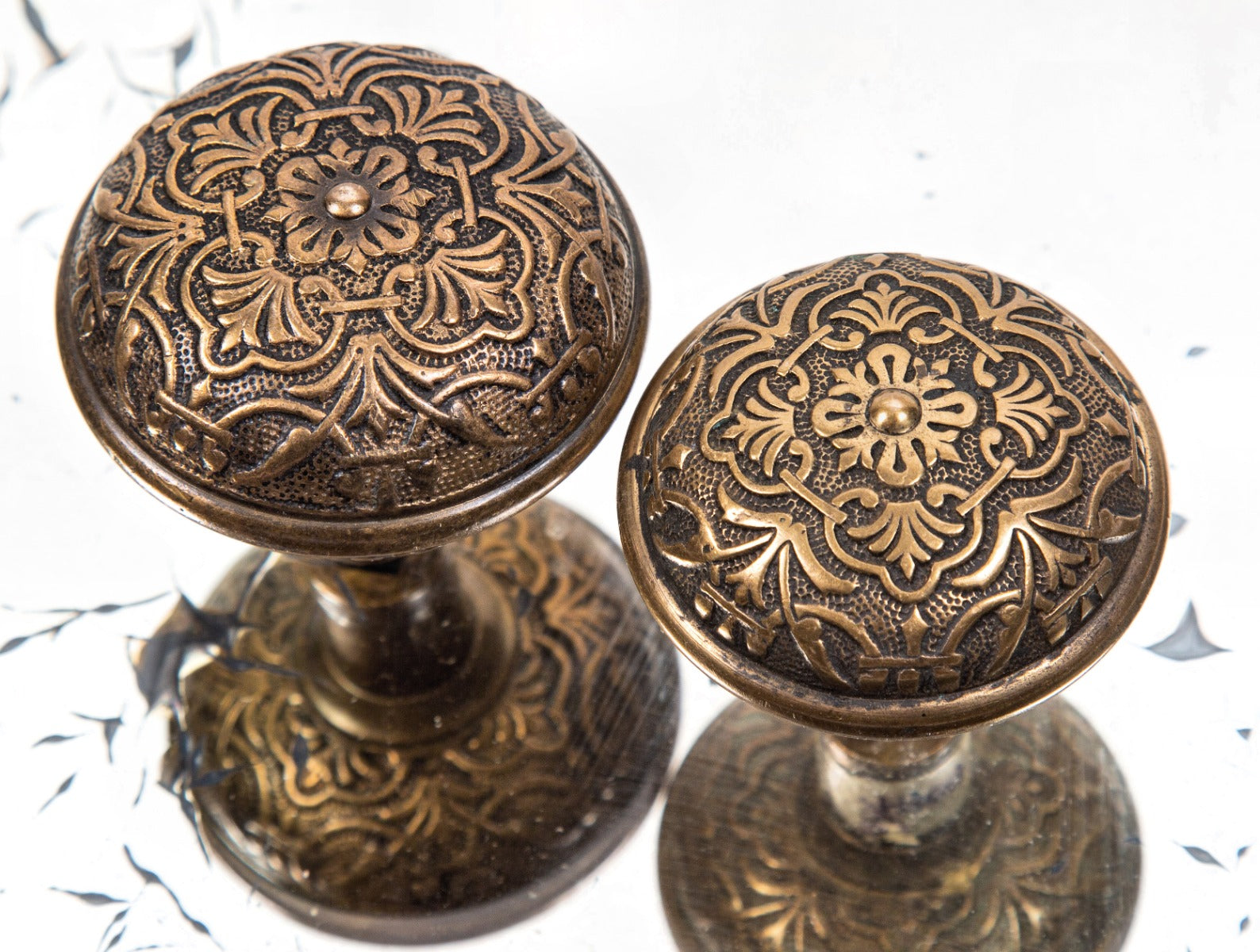 hard to find original 19th century antique american ornamental cast bronze branford lock works banded rim entrance door handles