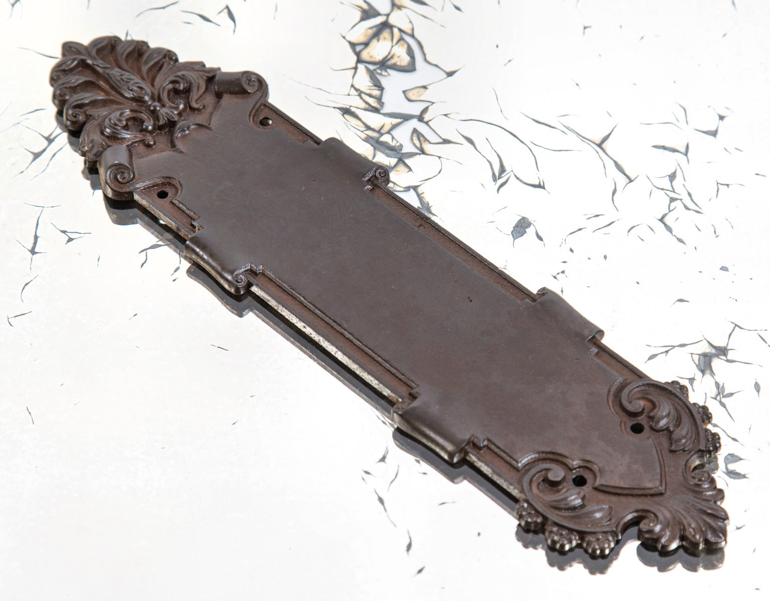 original late 19th or early 20th century nicely aged salvaged chicago residential swinging door ornamental cast iron push plate