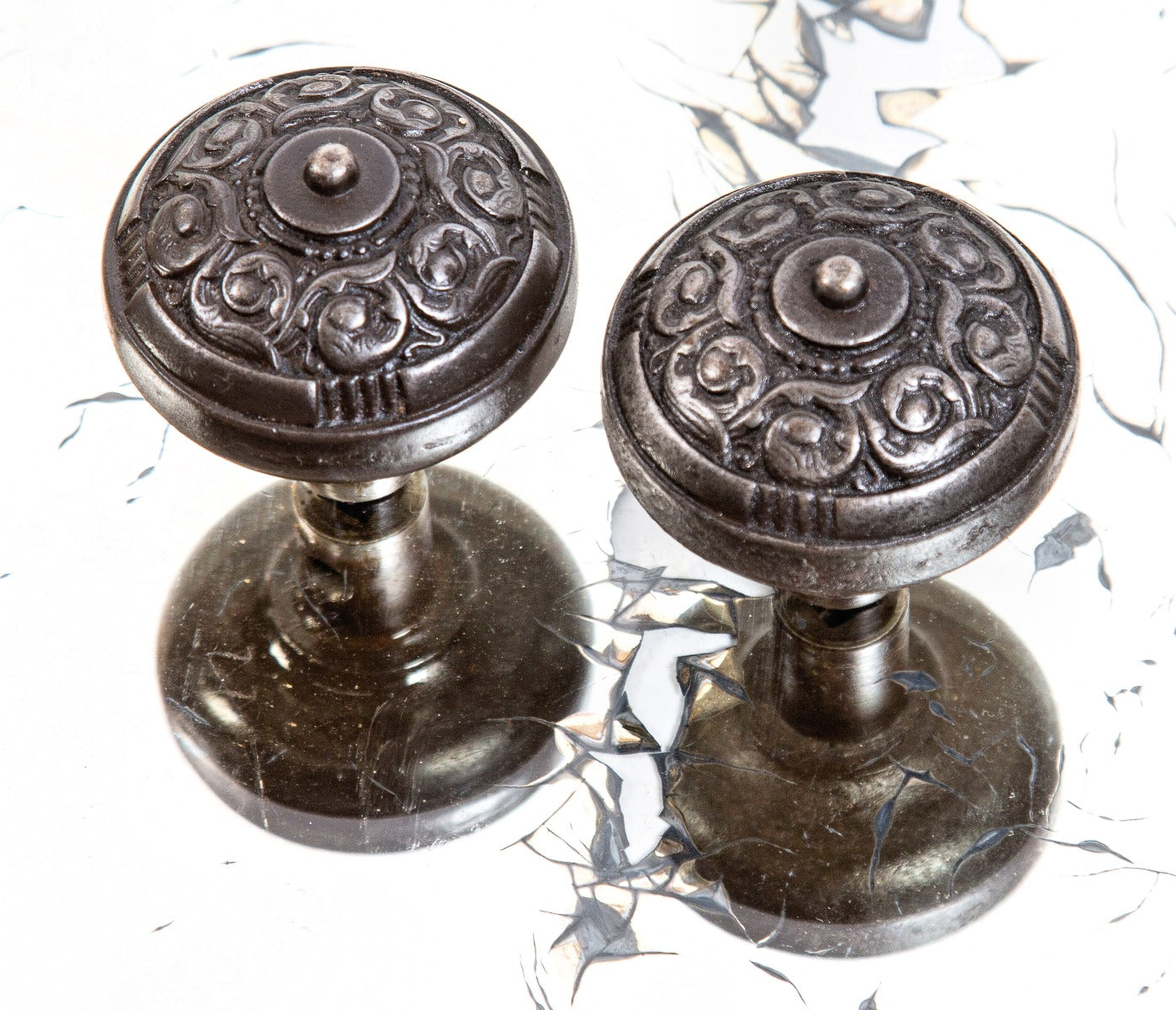original late 19th or early 20th century antique american ornamental cast iron interior residential doorknobs