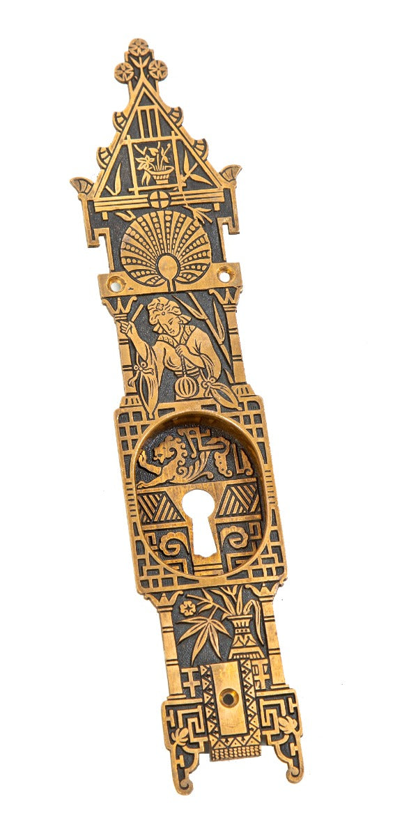 rare early 1880s overiszed ornamental cast bronze anglo-japanese style interior residential pocket door plate