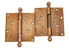 matching set of 19th century anglo-japanese cast bronze "rice" pattern interior residential ball finial hinges