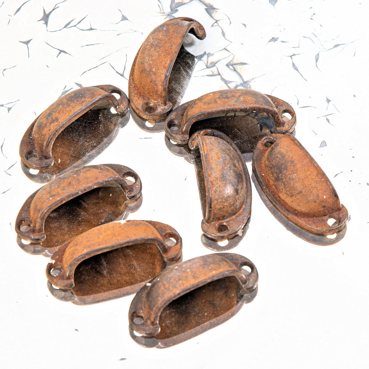 group of nicely worn and weathered unornamented cast iron a. finkl foundry machine shop cabinet drawer pull