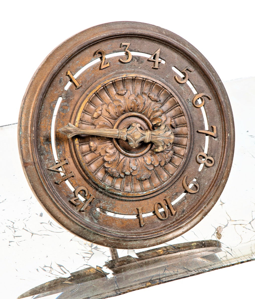 single ornamental plated iron late 19th century salvaged philadelphia united gas improvement company building interior lobby elevator floor indicator with brass arrow