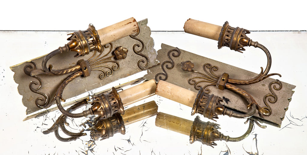 matching set of original american 1930s salvaged chicago cook county hospital administration building double-arm sconces