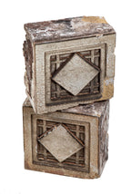 two matching early 20th century sullivanesque style white glazed midland terra cotta exterior blocks with allover crazing