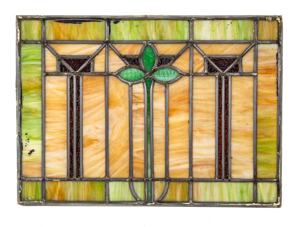 original early 20th century salvaged chicago antique american prairie style stained glass transom window